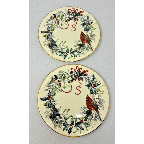 Lenox Winter Greetings Salad Plates Catherine McClung Approx. 8.125" Set of 2 - Picture 1 of 5